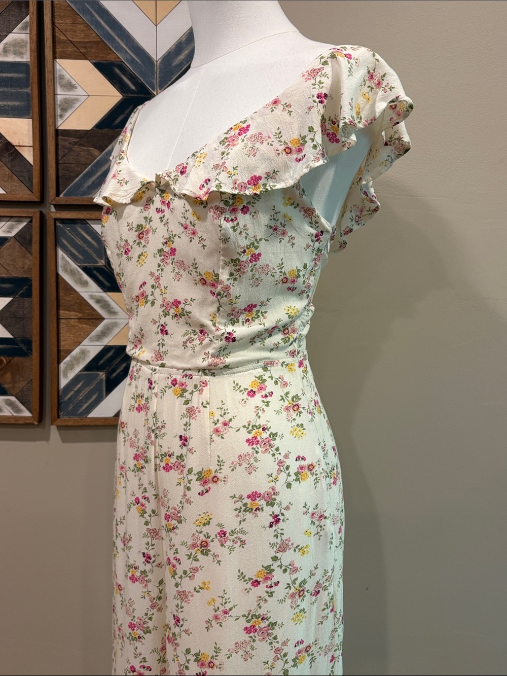 Ralph Lauren Denim & Supply Cream Floral Ruffle Tie Back Jumpsuit Romper size 2 - Picture 4 of 12